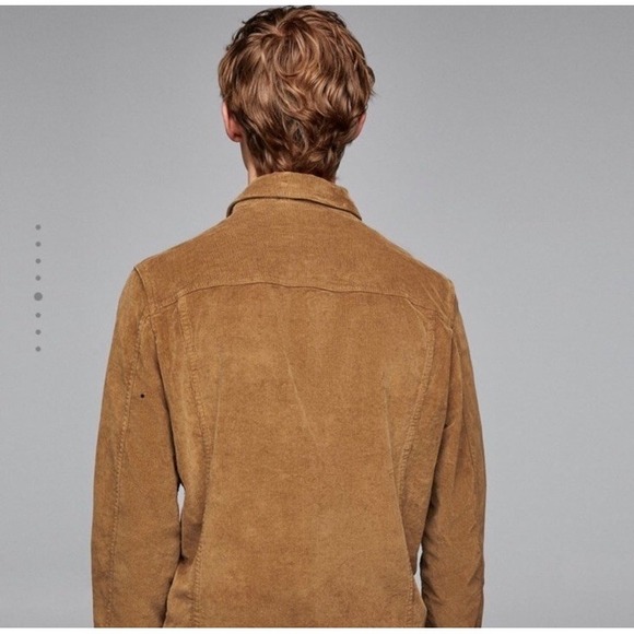 Zara Mens Trucker Corduroy Jacket Brown Button Front Casual Size Small Tan Camel - Picture 2 of 12